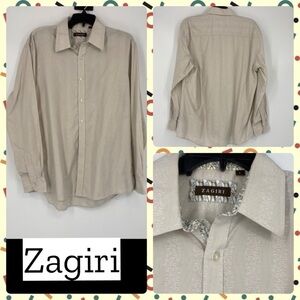 Zagiri patterned striped beige collared button up